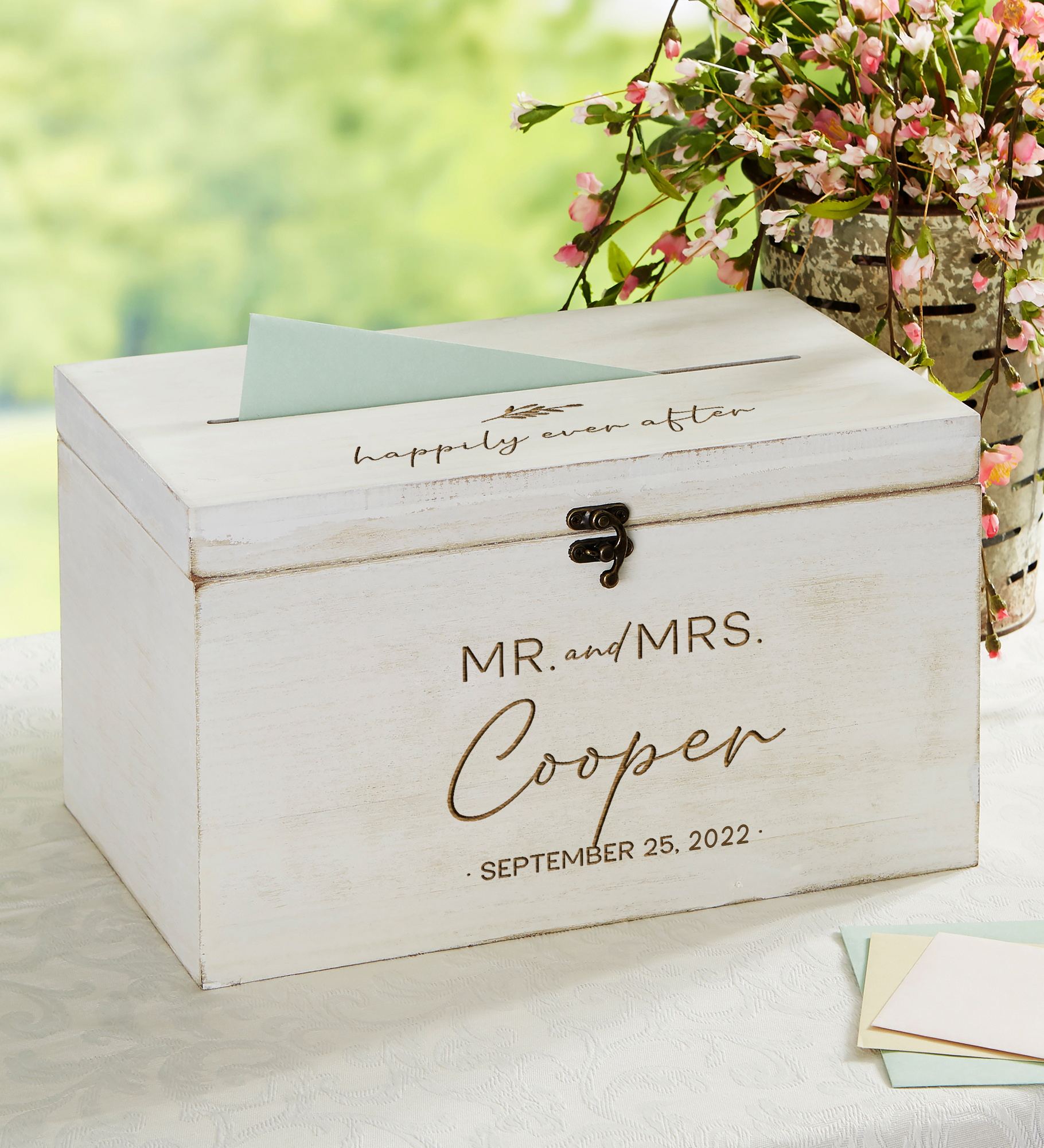 Natural Love Engraved Wooden Wedding Keepsake Card Box